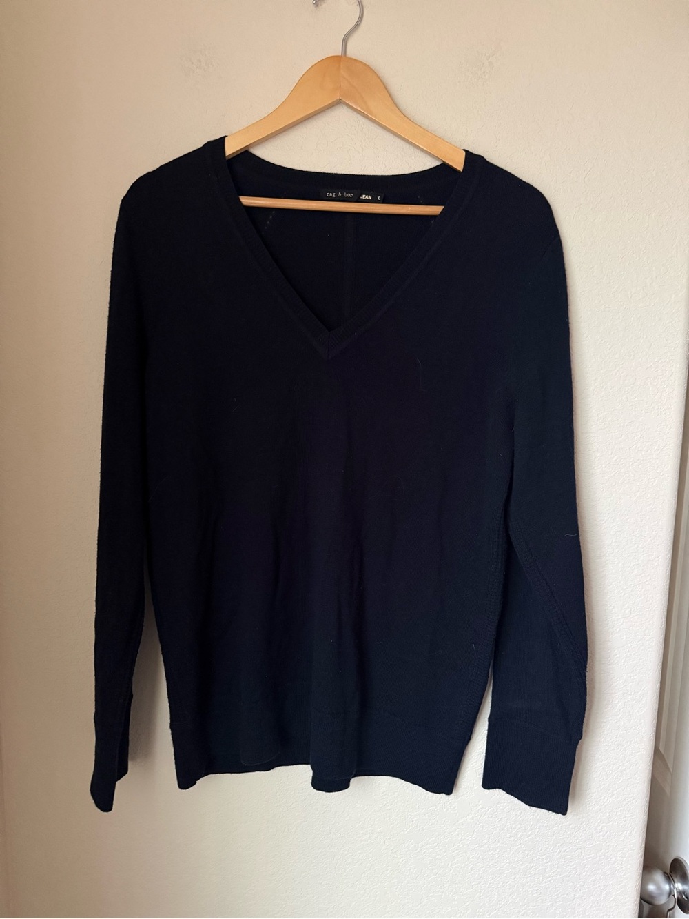 Rag & Bone JEAN 100% Merino Wool V Neck Sweater Navy Blue Size L